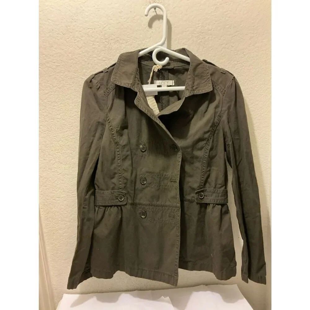 NWT LOFT Olive Utility Double-Breasted Jacket size L $79